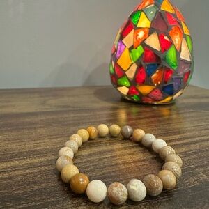 Chrysanthemum Stone Coral Beaded Bracelet